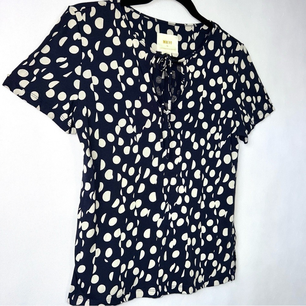 Anthropologie Maeve Navy Blue & White Polka Dot Cotton Modal Short Sleeve Top XS - Picture 2 of 11